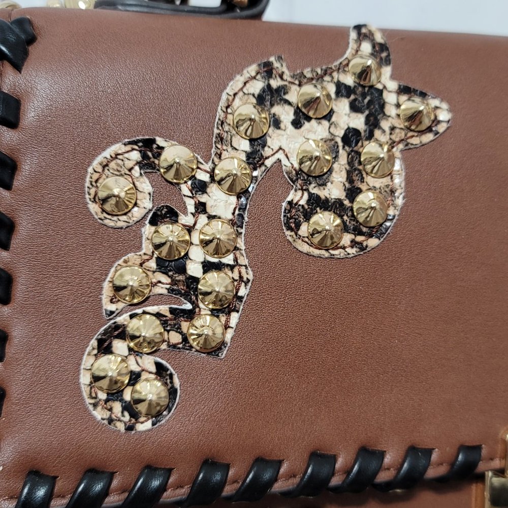 NWT Betsey Johnson Wild West Brown Bling Studs Satchel Crossbody Purse - Picture 3 of 14